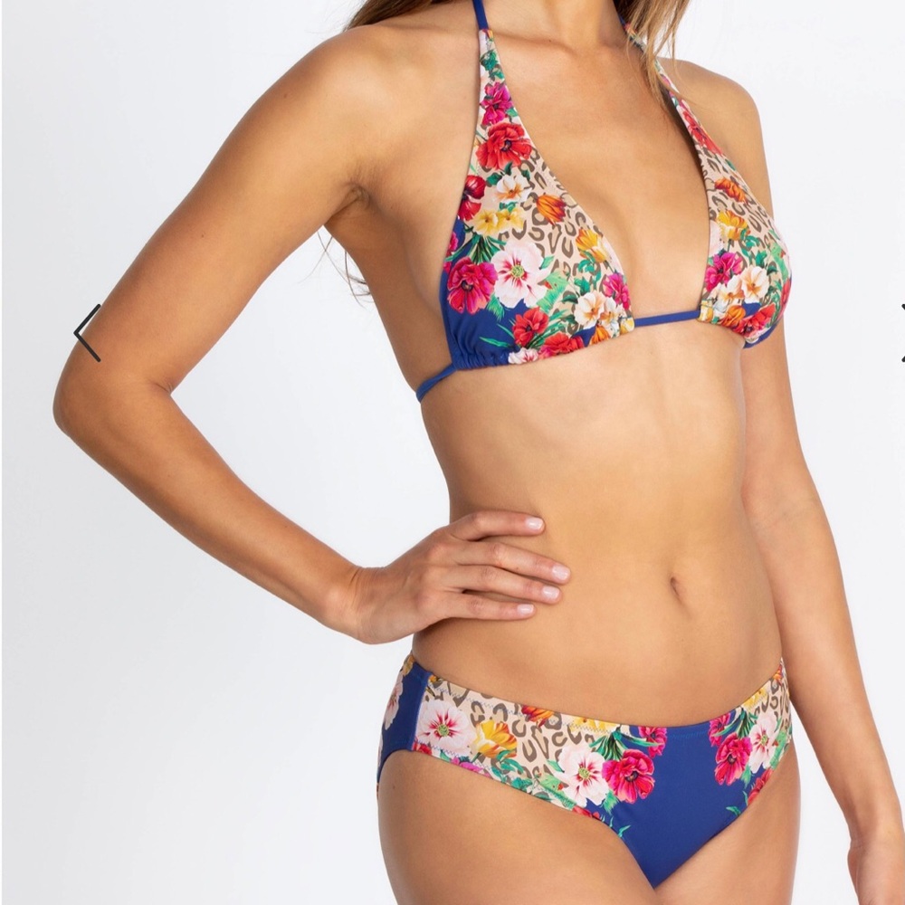 JOHNNY WAS Iva Hipster Bikini Bottom Blue Floral Cheetah Print
